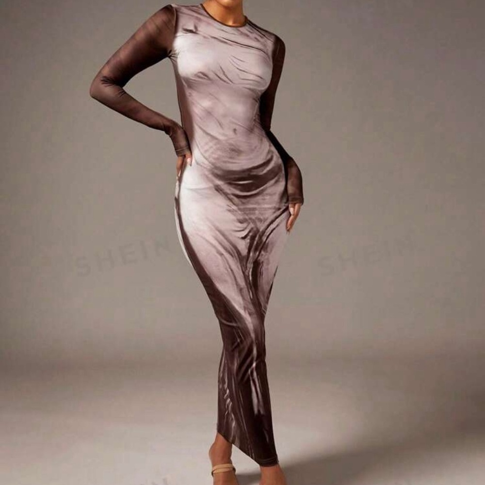 SHEIN long sleeve brown dress- size M